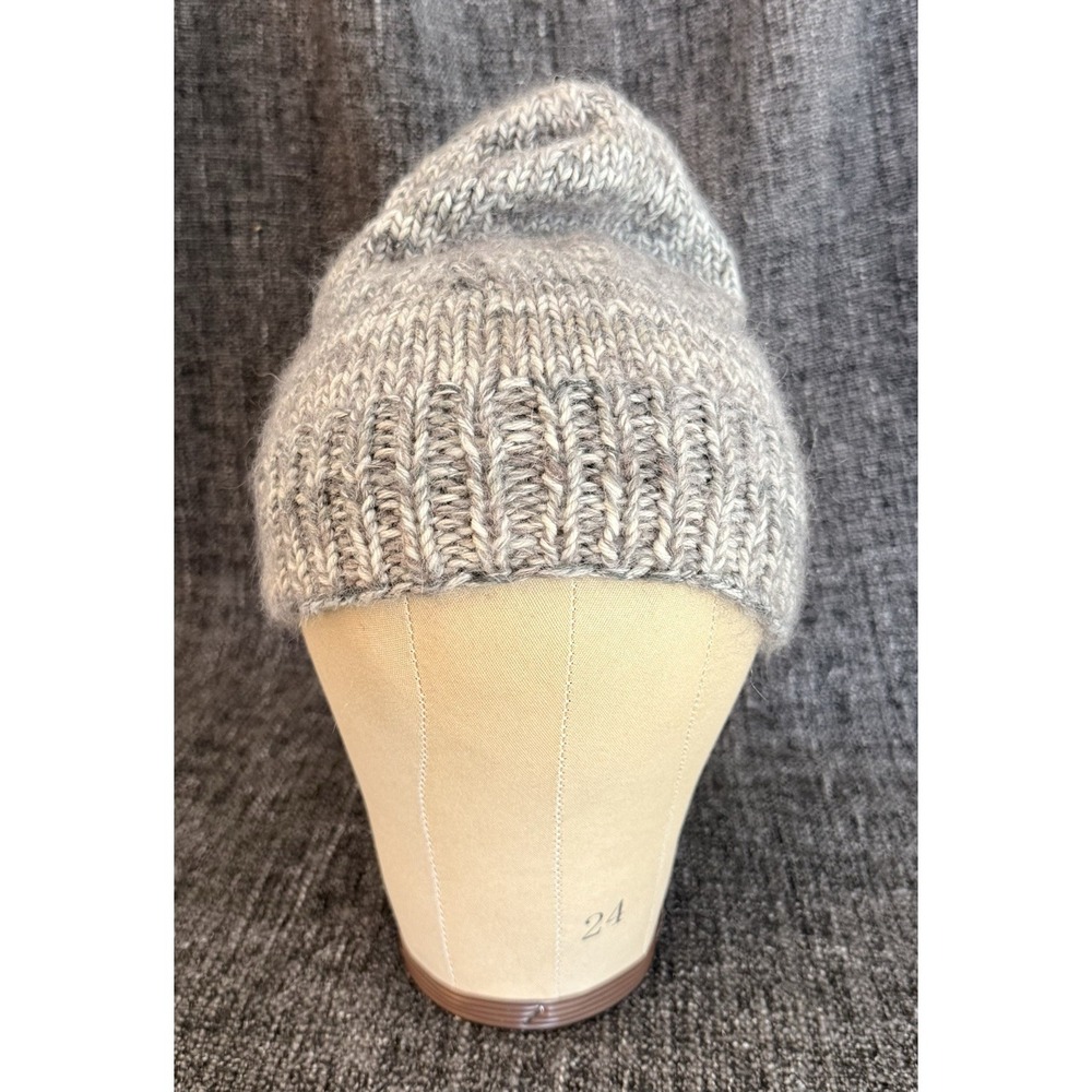 OOAK Hand Knit Beanie Chunky Knit Artisan Gray Slouchy Winter Hat Cottagecore